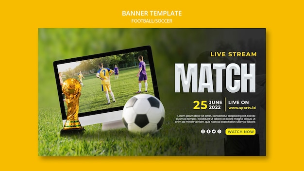 Diseño de plantilla de banner de fútbol realista