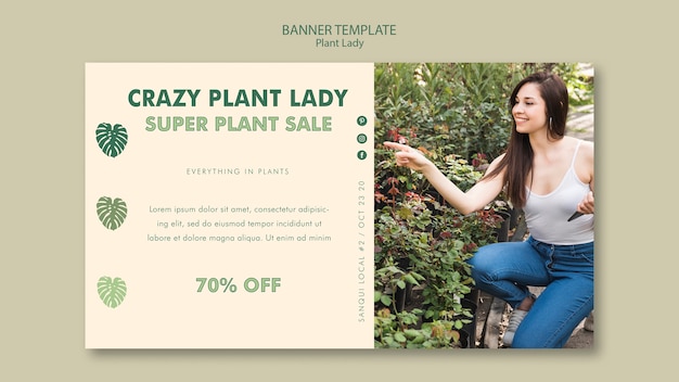 PSD gratuito diseño de plantilla de banner de lady de planta