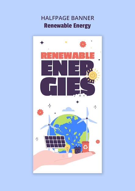 Diseño de plantilla de banner de media página de energía renovable