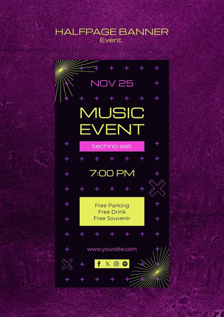 PSD gratuito diseño de plantilla de banner de media página de eventos musicales