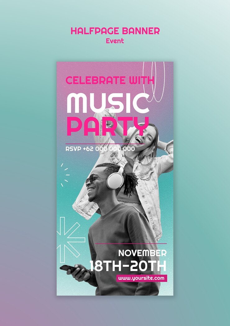 PSD gratuito diseño de plantilla de banner de media página de eventos musicales