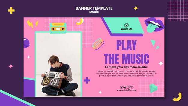Diseño de plantilla de banner de música de diseño plano