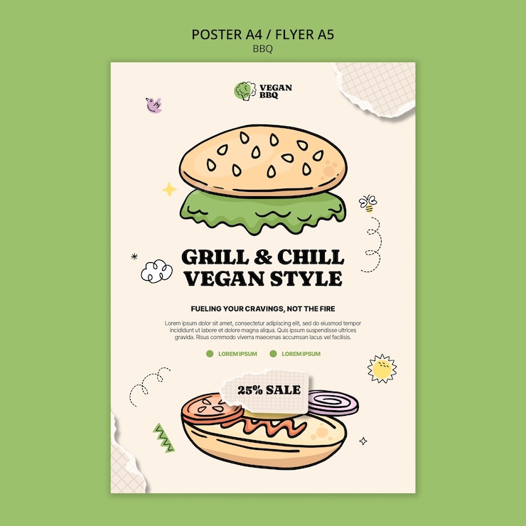 PSD gratuito diseño de plantilla de barbacoa vegana.