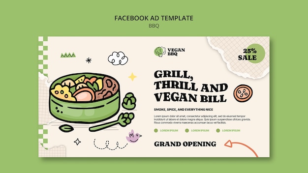 PSD gratuito diseño de plantilla de barbacoa vegana.