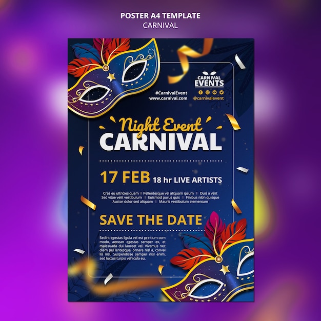 PSD gratuito diseño de plantilla de carnaval realista