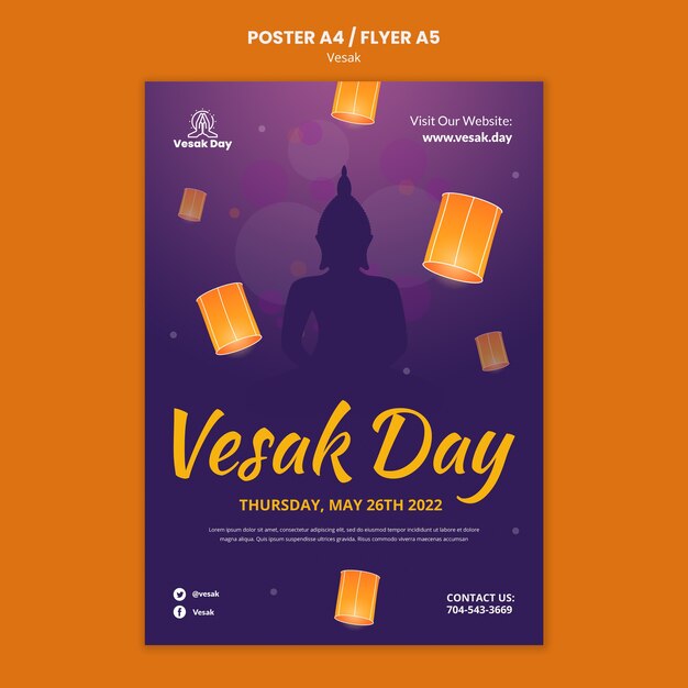 Diseño de plantilla de cartel de celebración vesak degradado