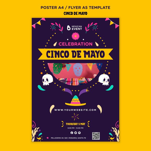 PSD gratuito diseño de plantilla de cartel de cinco de mayo