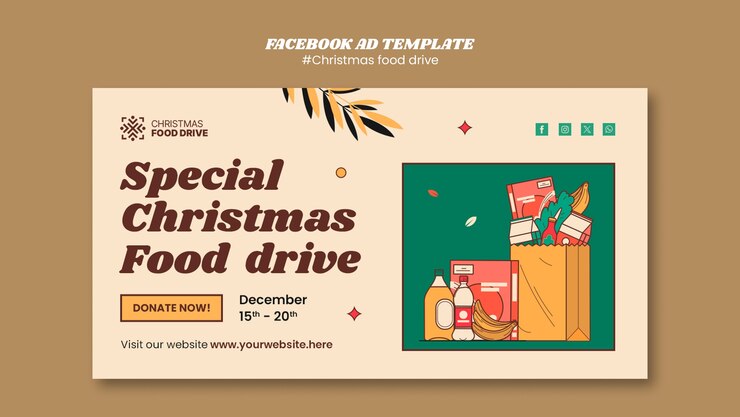 PSD gratuito diseño de plantilla de colecta de alimentos navideños.