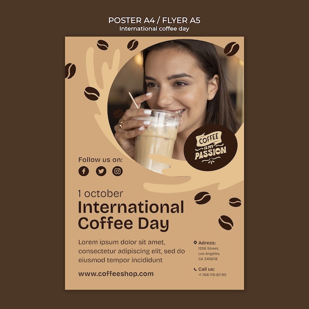 PSD gratuito diseño de plantilla del día internacional del café.