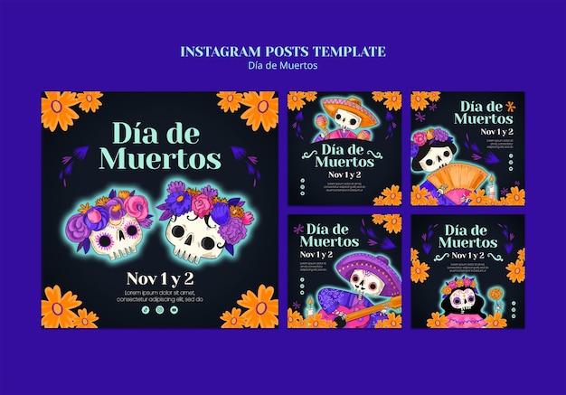 PSD gratuito diseño de plantilla de día de muertos.