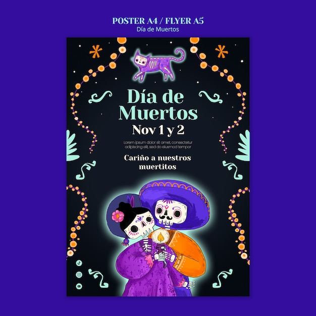 PSD gratuito diseño de plantilla de día de muertos.