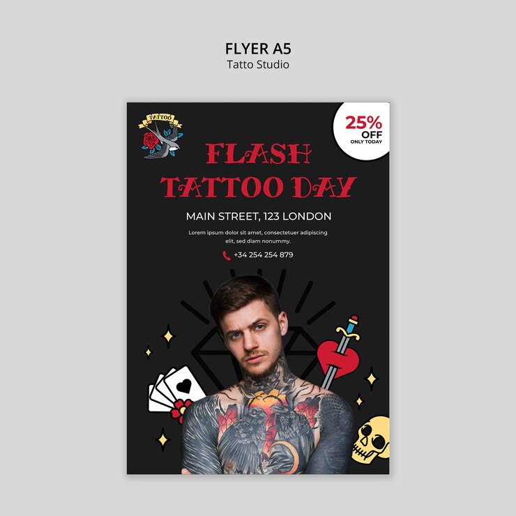 Diseño de plantilla de estudio de tatuajes