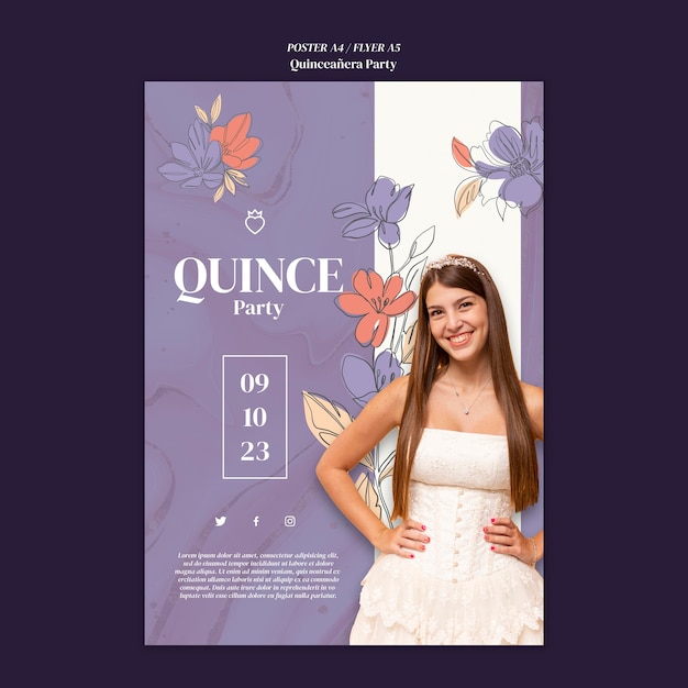 PSD gratuito diseño de plantilla de fiesta de quinceañera