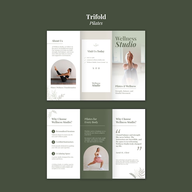 Diseño de la plantilla del folleto de Pilates
