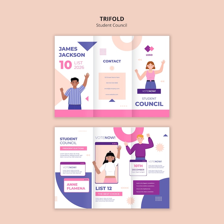 PSD gratuito diseño de plantilla de folleto triplo del consejo estudiantil