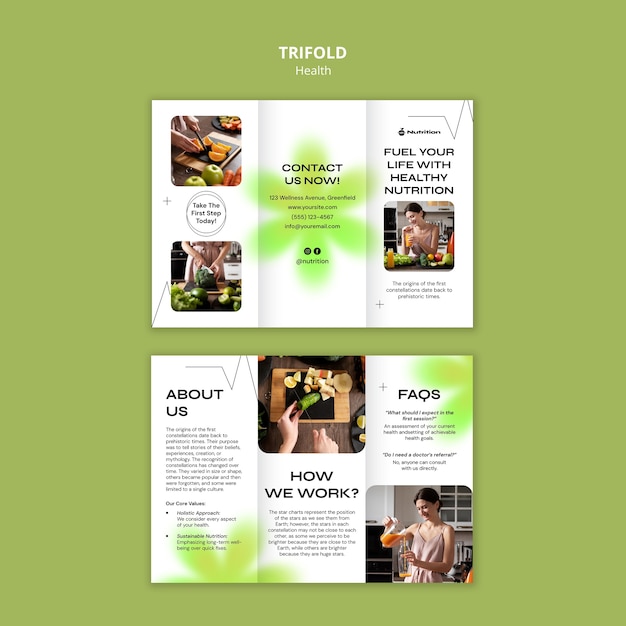 Diseño de la plantilla del folleto triplo de salud