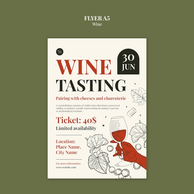 Diseño de plantilla de folleto de vino