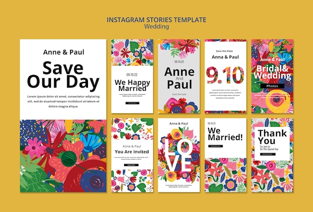 PSD gratuito diseño de plantilla de historias de instagram de boda floral