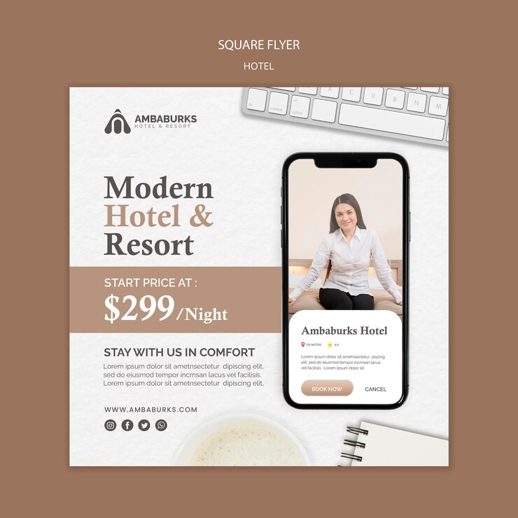PSD gratuito diseño de plantilla de hotel diseño de volante cuadrado