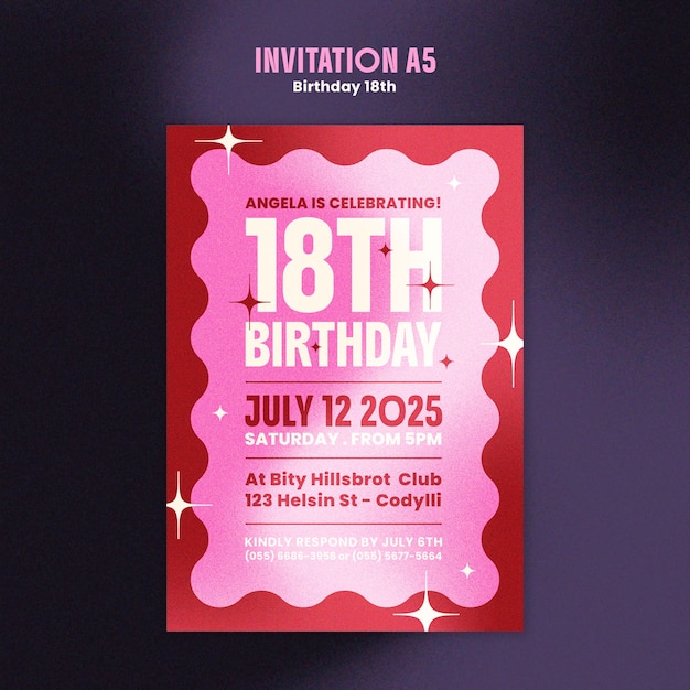 Diseño de plantilla de invitación para el 18o cumpleaños
