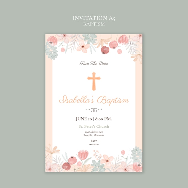 Diseño de la plantilla de la invitación al bautismo