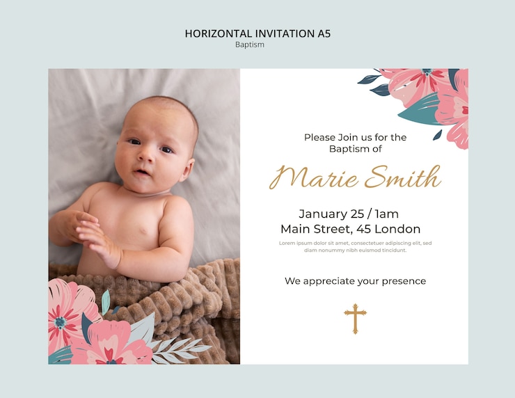 PSD gratuito diseño de la plantilla de la invitación al bautismo