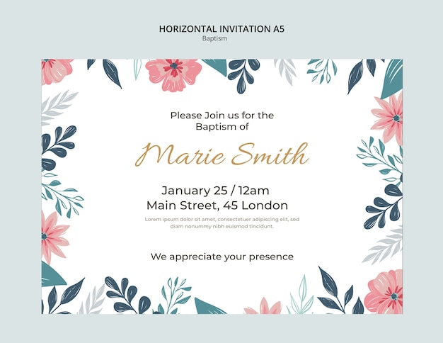 Diseño de la plantilla de la invitación al bautismo