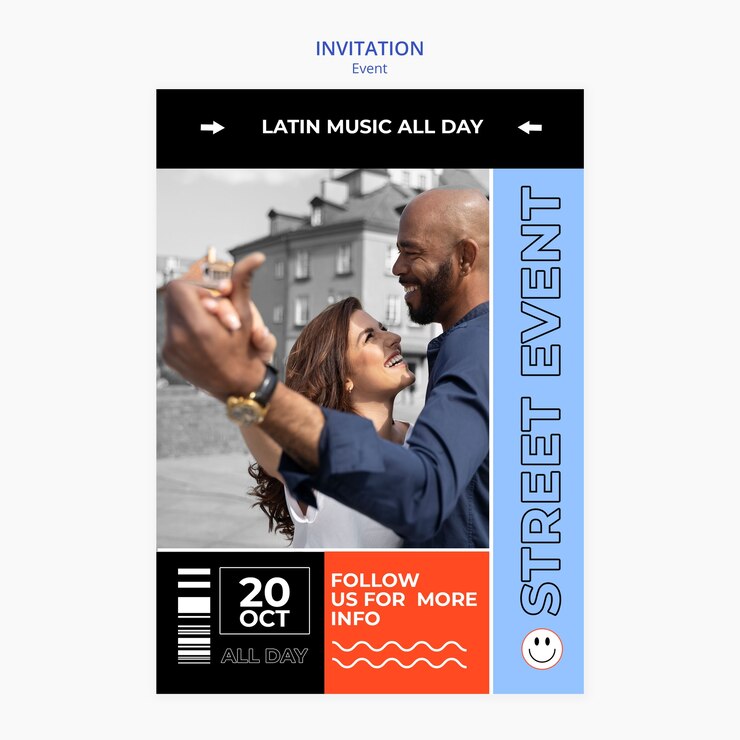 PSD gratuito diseño de plantilla de invitación de evento de baile de diseño plano