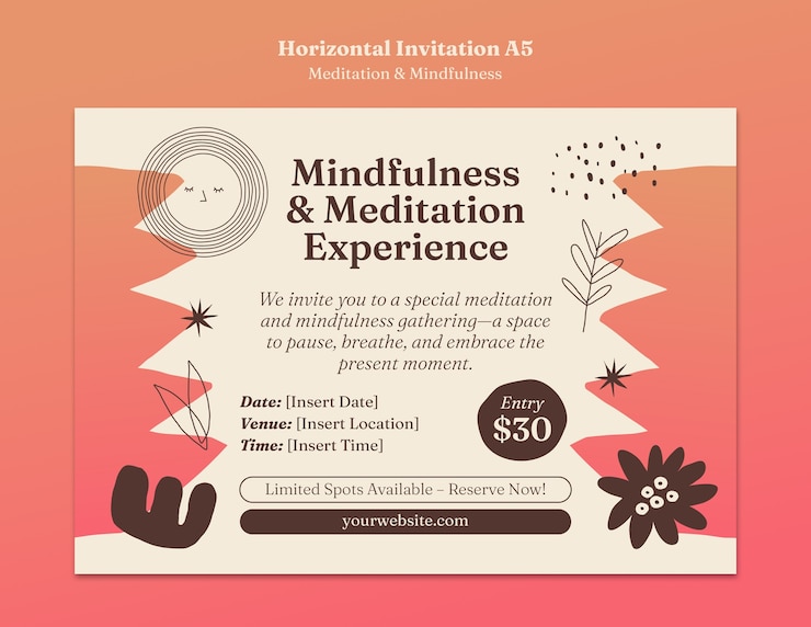 PSD gratuito diseño de plantilla de invitación de meditación y atención plena
