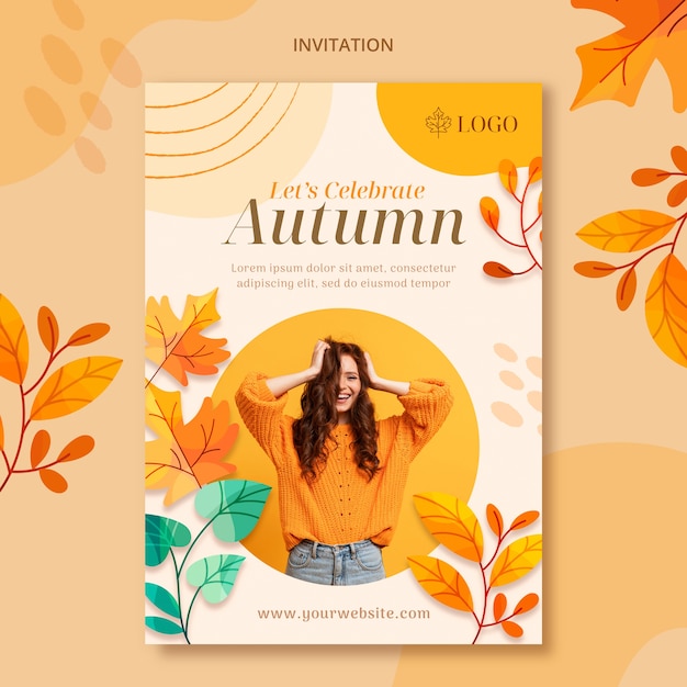 Diseño de plantilla de invitación de otoño acuarela