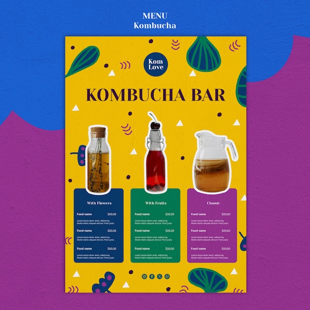 PSD gratuito diseño de plantilla de kombucha