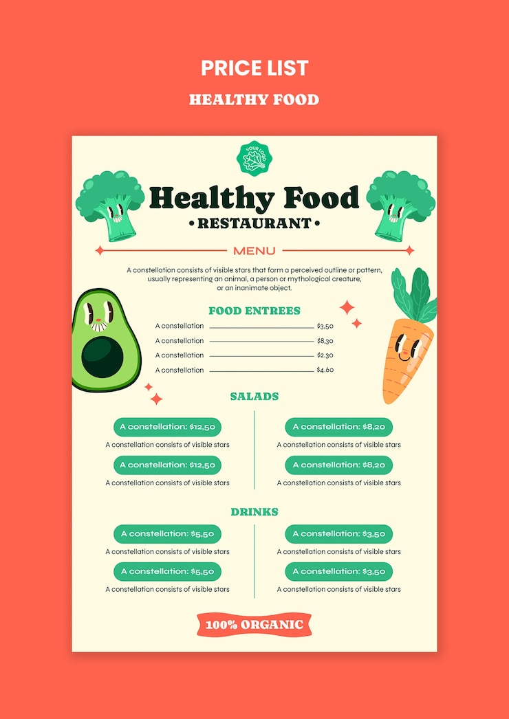 PSD gratuito diseño de la plantilla de la lista de precios de los alimentos