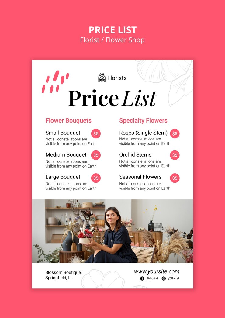 PSD gratuito diseño de la plantilla de la lista de precios de la floristería