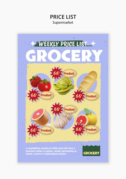Diseño de la plantilla de la lista de precios de los supermercados