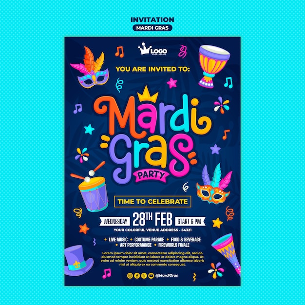 PSD gratuito diseño de plantilla de mardi gras