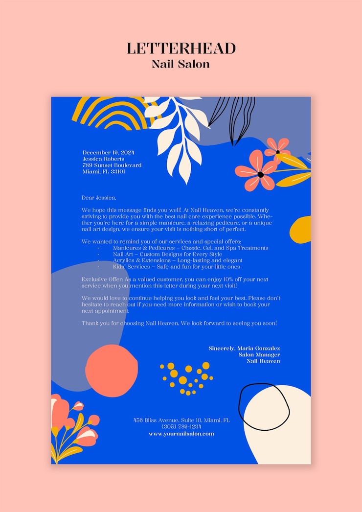 PSD gratuito diseño de plantilla de membrete de salón de uñas