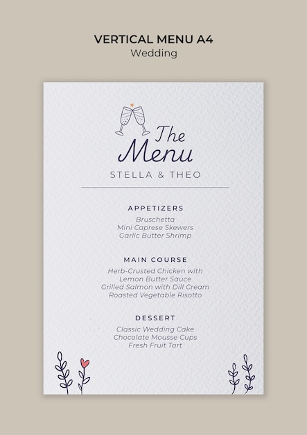 Diseño de plantilla de menú de boda