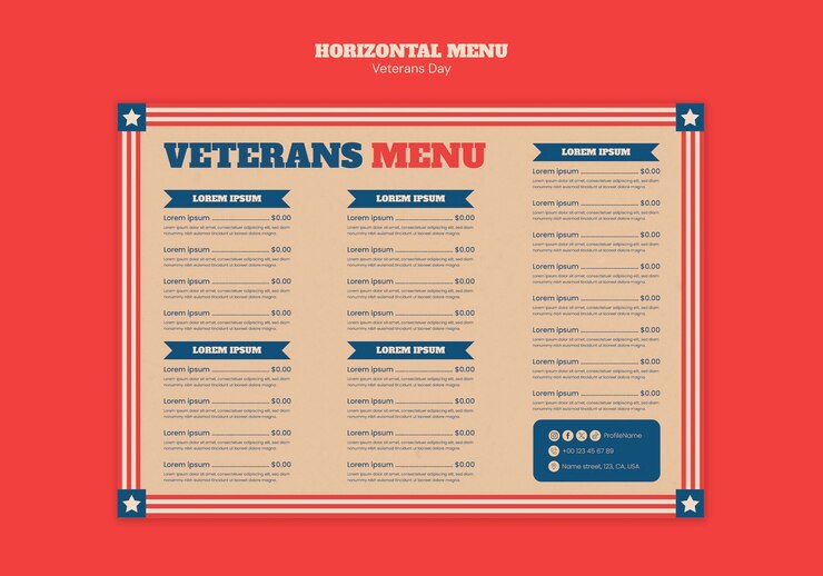 PSD gratuito diseño de la plantilla del menú del día de los veteranos