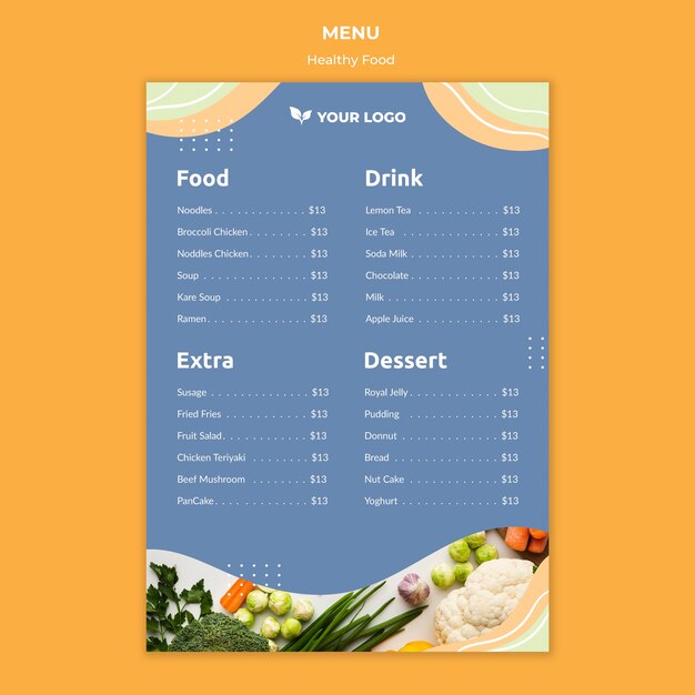 Diseño de plantilla de menú de restaurante