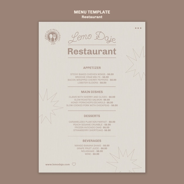 Diseño de plantilla de menú de restaurante
