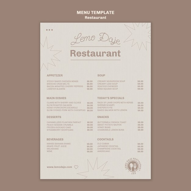 Diseño de plantilla de menú de restaurante