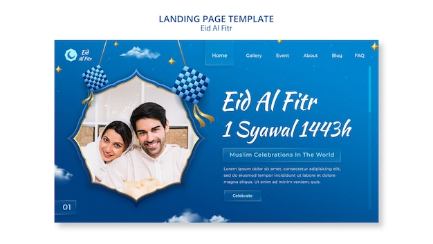 PSD gratuito diseño de plantilla de página de destino de eid al-fitr degradado