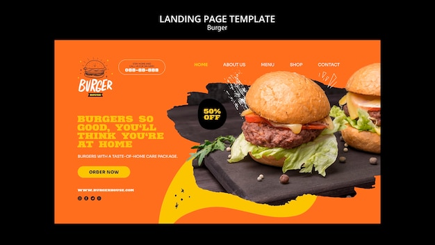 Diseño de plantilla de página de destino de hamburguesa