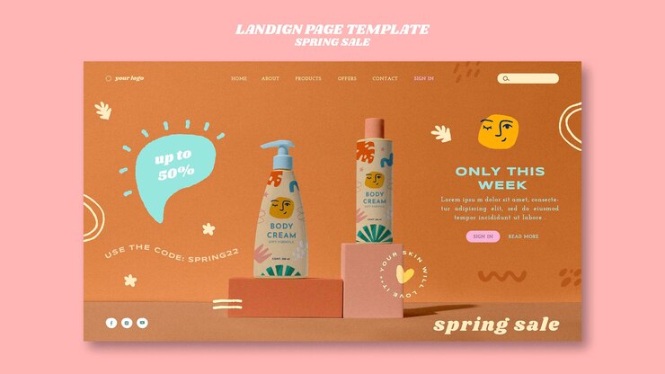 PSD gratuito diseño de plantilla de página de destino de venta de primavera realista