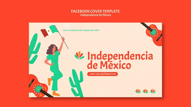 Diseño de plantilla de portada de facebook de independencia de méxico