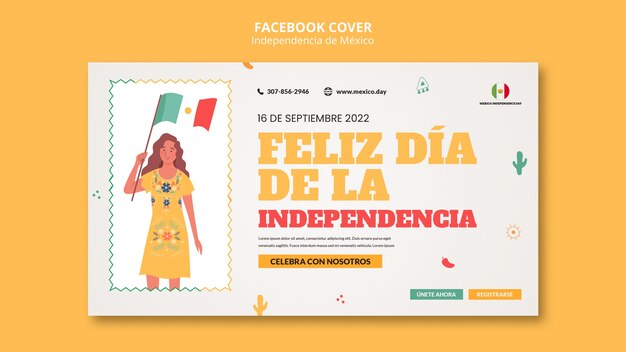 Diseño de plantilla de portada de facebook de independencia de méxico