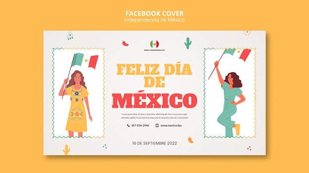 Diseño de plantilla de portada de facebook de independencia de méxico