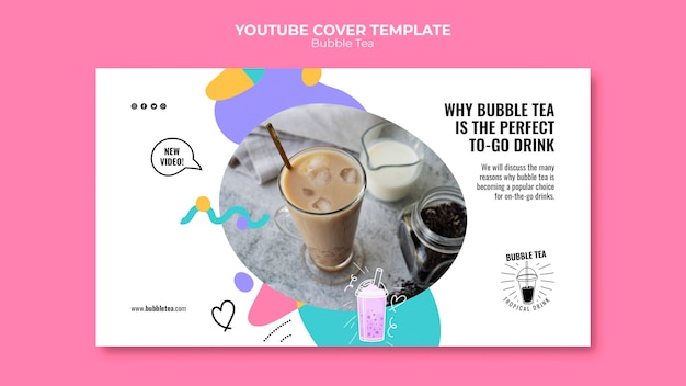 PSD gratuito diseño de plantilla de portada de youtube de té de burbujas