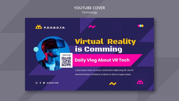 Diseño de plantilla de portada de youtube de tecnología