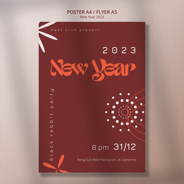 Diseño de plantilla de póster de año nuevo 2023
